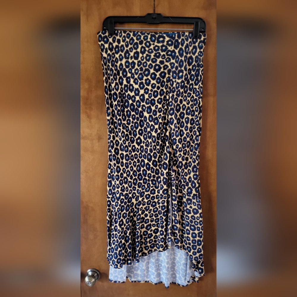Anthropologie Mauve blue leopard midi skirt
